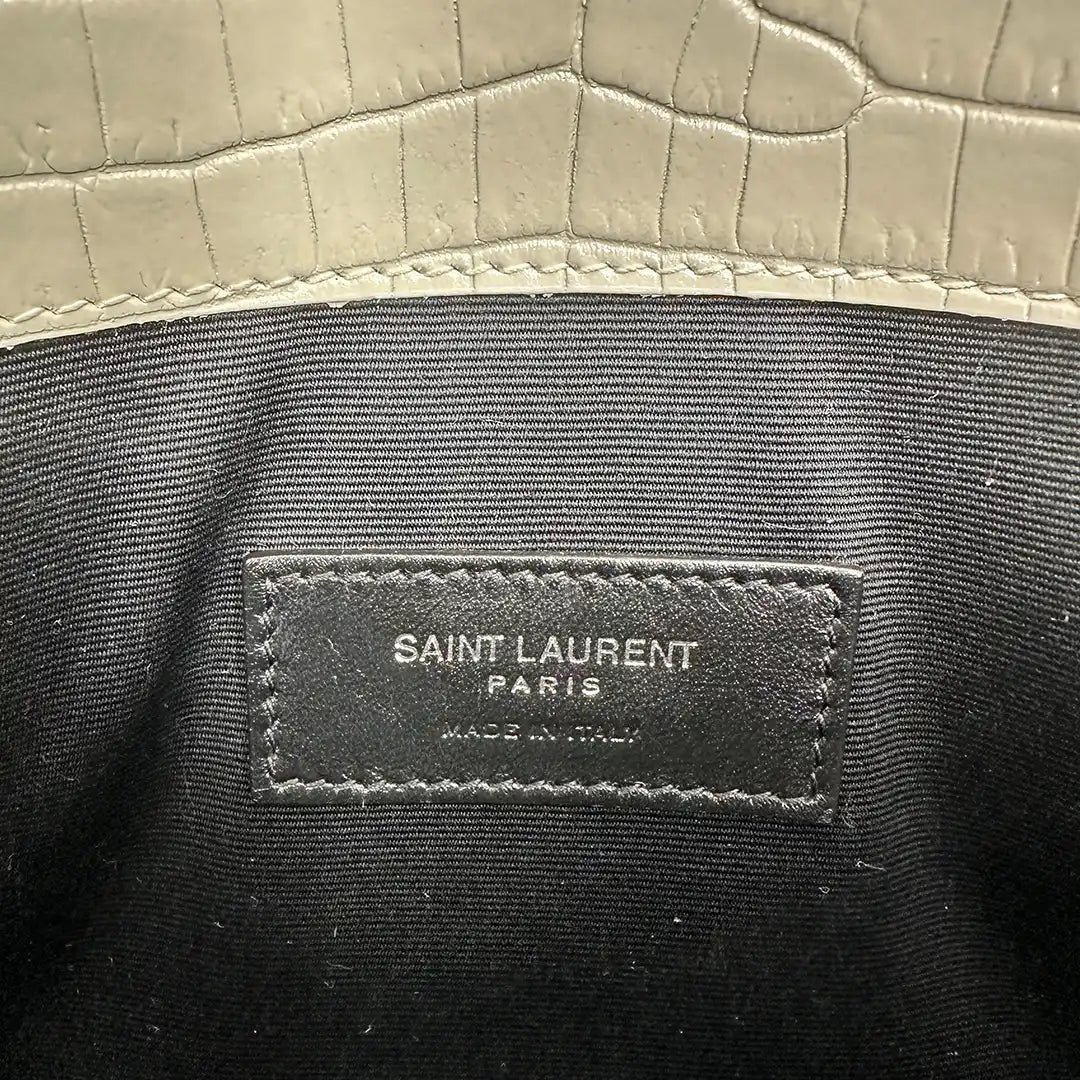 Saint Laurent Saint Laurent calfskin crocodile embossed Uptown Monogram Pouch Cream / mint condition Wit