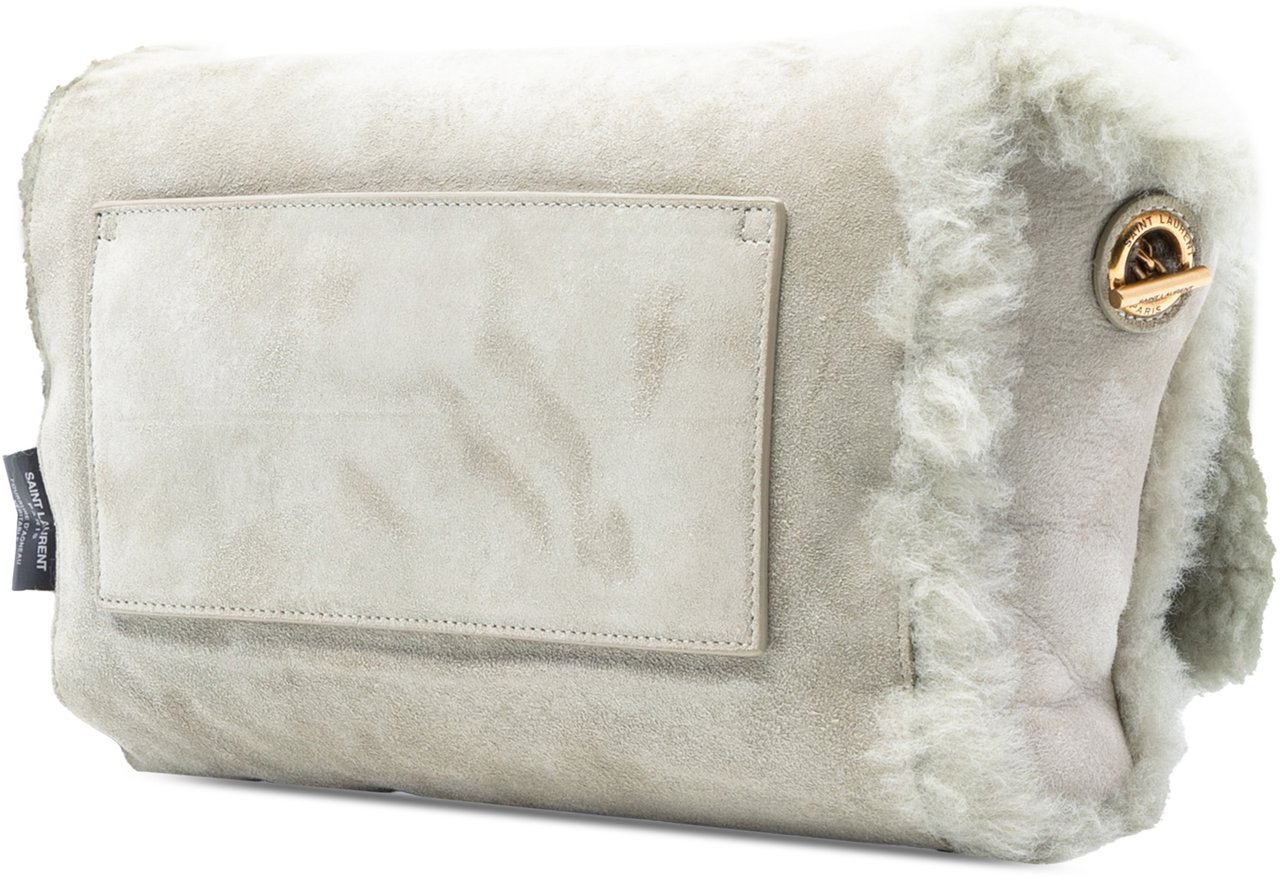 Saint Laurent Medium Shearling Monogram Kate Reversible Shoulder Bag Grijs