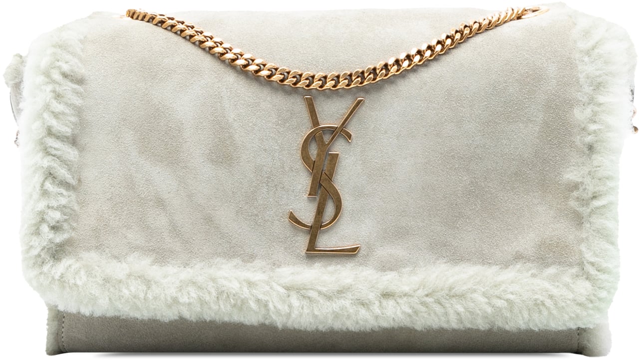 Saint Laurent Medium Shearling Monogram Kate Reversible Shoulder Bag Grijs