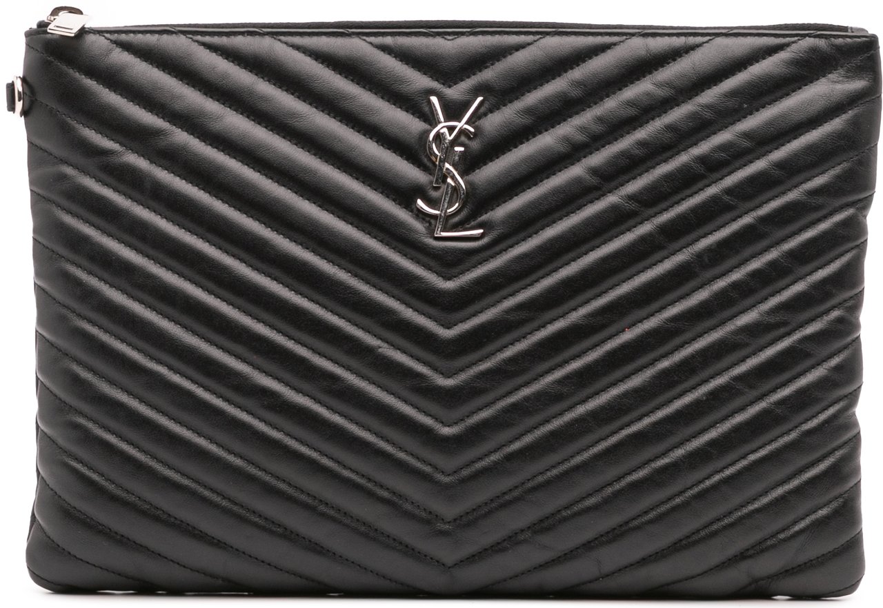 Saint Laurent Calfskin Matelasse Monogram Document Holder Zwart