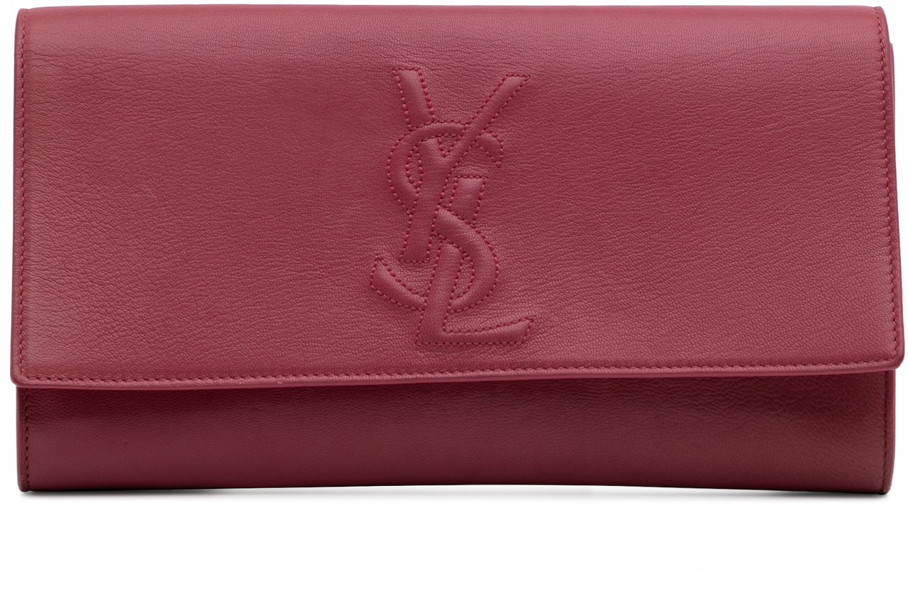 Saint Laurent Large Leather Belle de Jour Clutch Roze