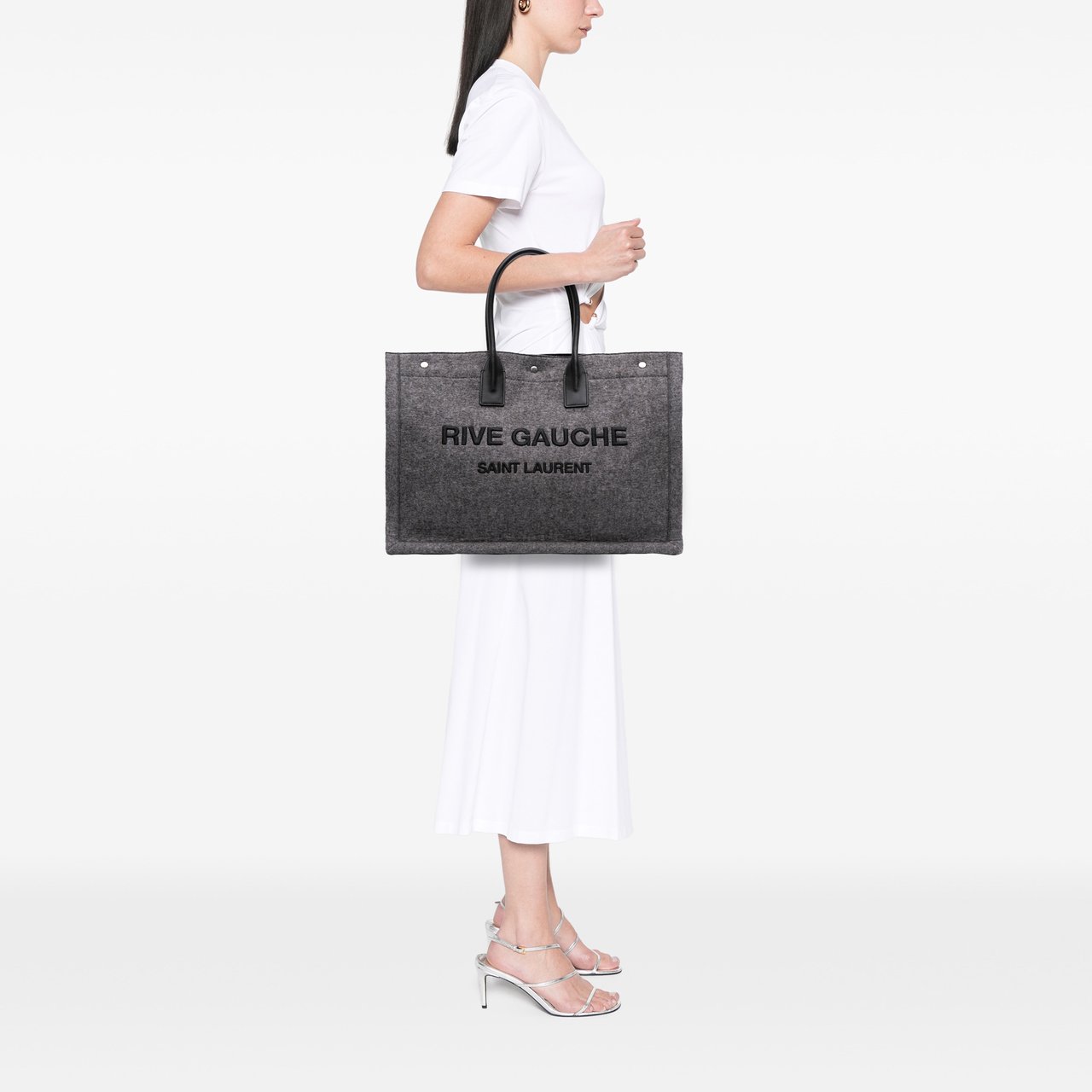 Saint Laurent Large Wool Rive Gauche Tote Grijs