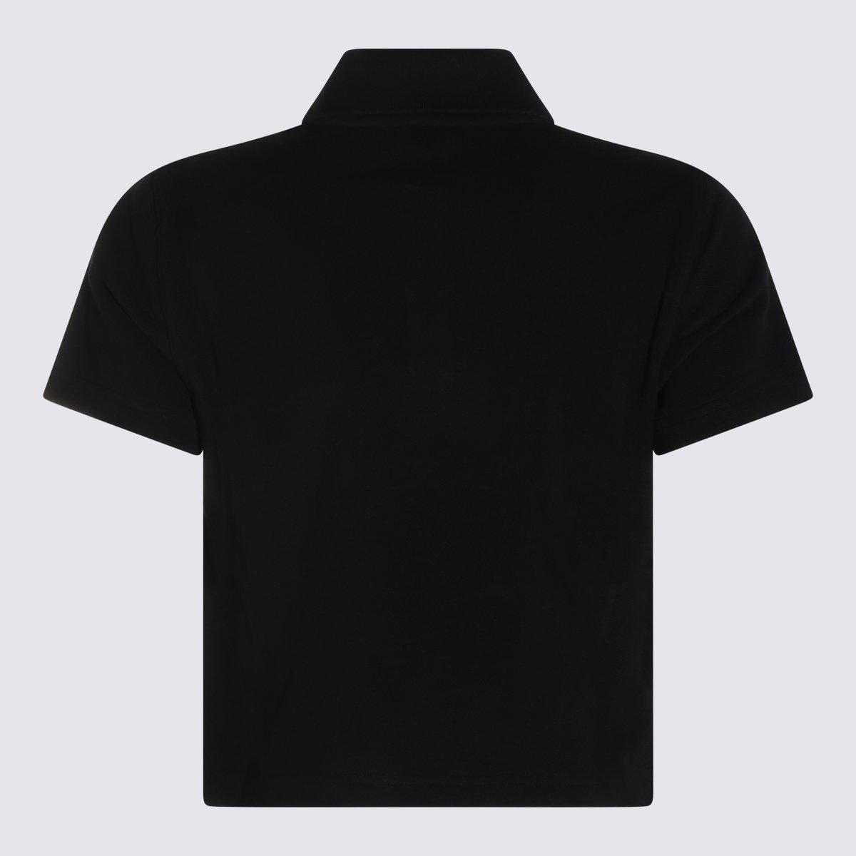 Saint Laurent Cropped Black Polo Shirt With Traditional Collar And Embroidered Logo Zwart