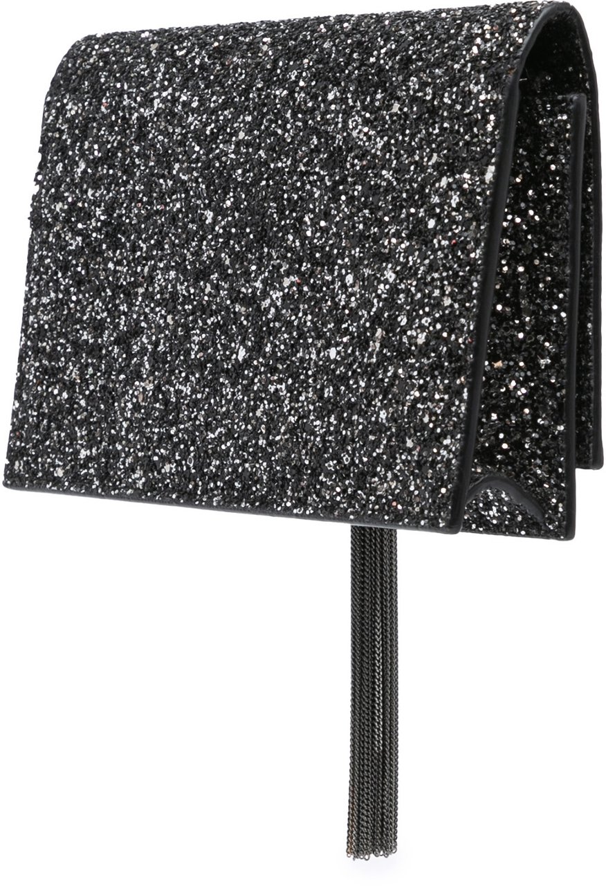 Saint Laurent Metallic Glitter Monogram Kate Tassel Chain Wallet Zwart