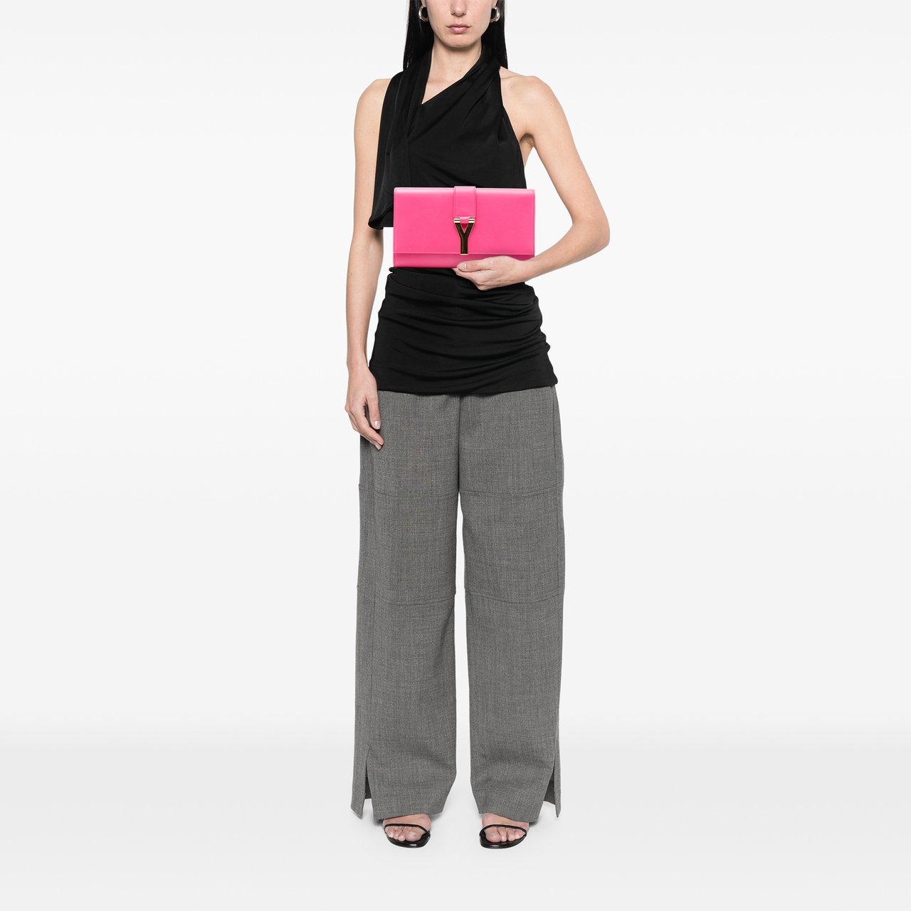 Saint Laurent Leather Chyc Ligne Clutch Roze