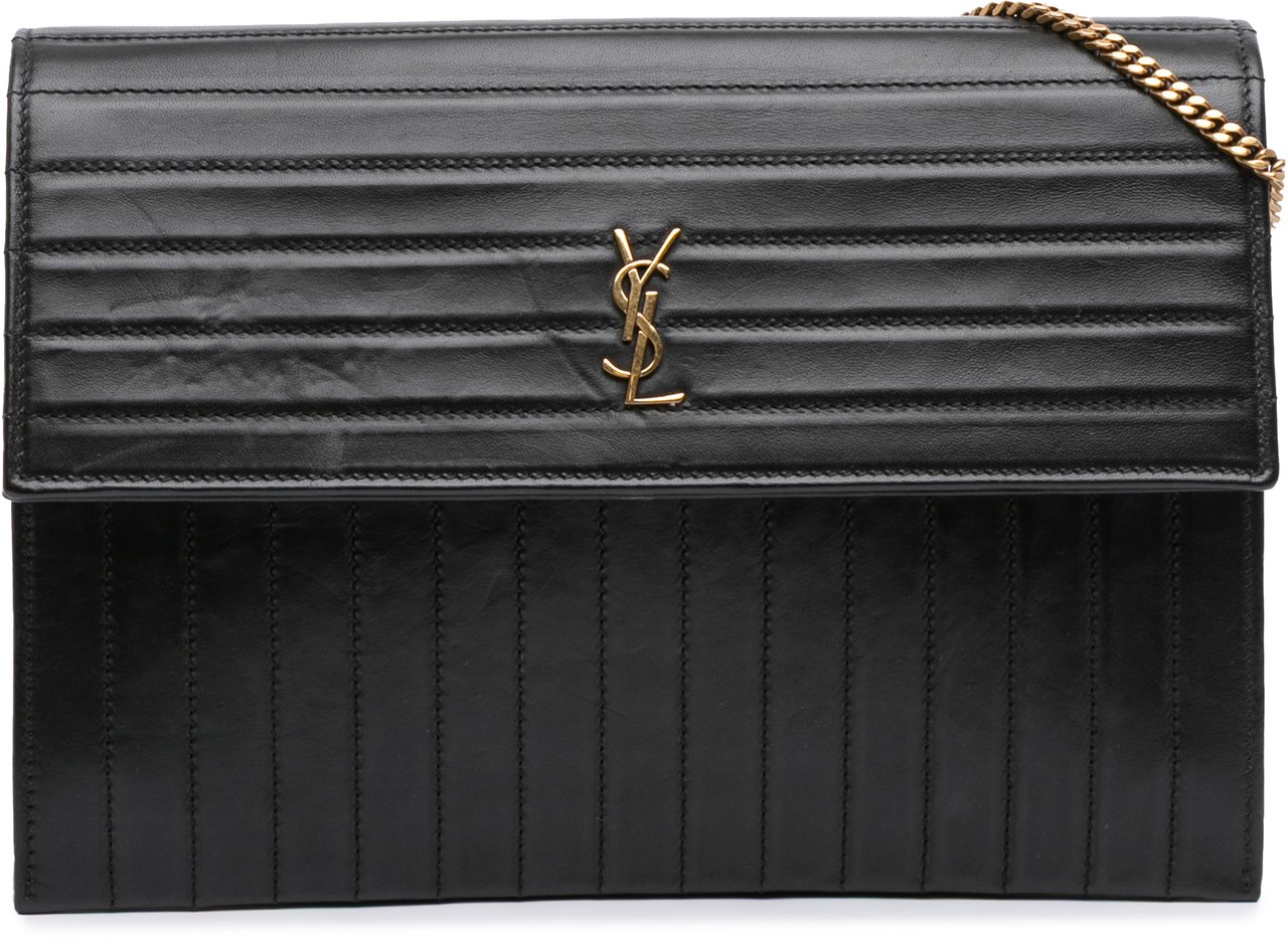 Saint Laurent Quilted Calfskin Victoire Chain Crossbody Zwart