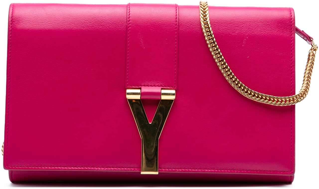 Saint Laurent Leather Chyc Ligne Wallet on Chain Roze