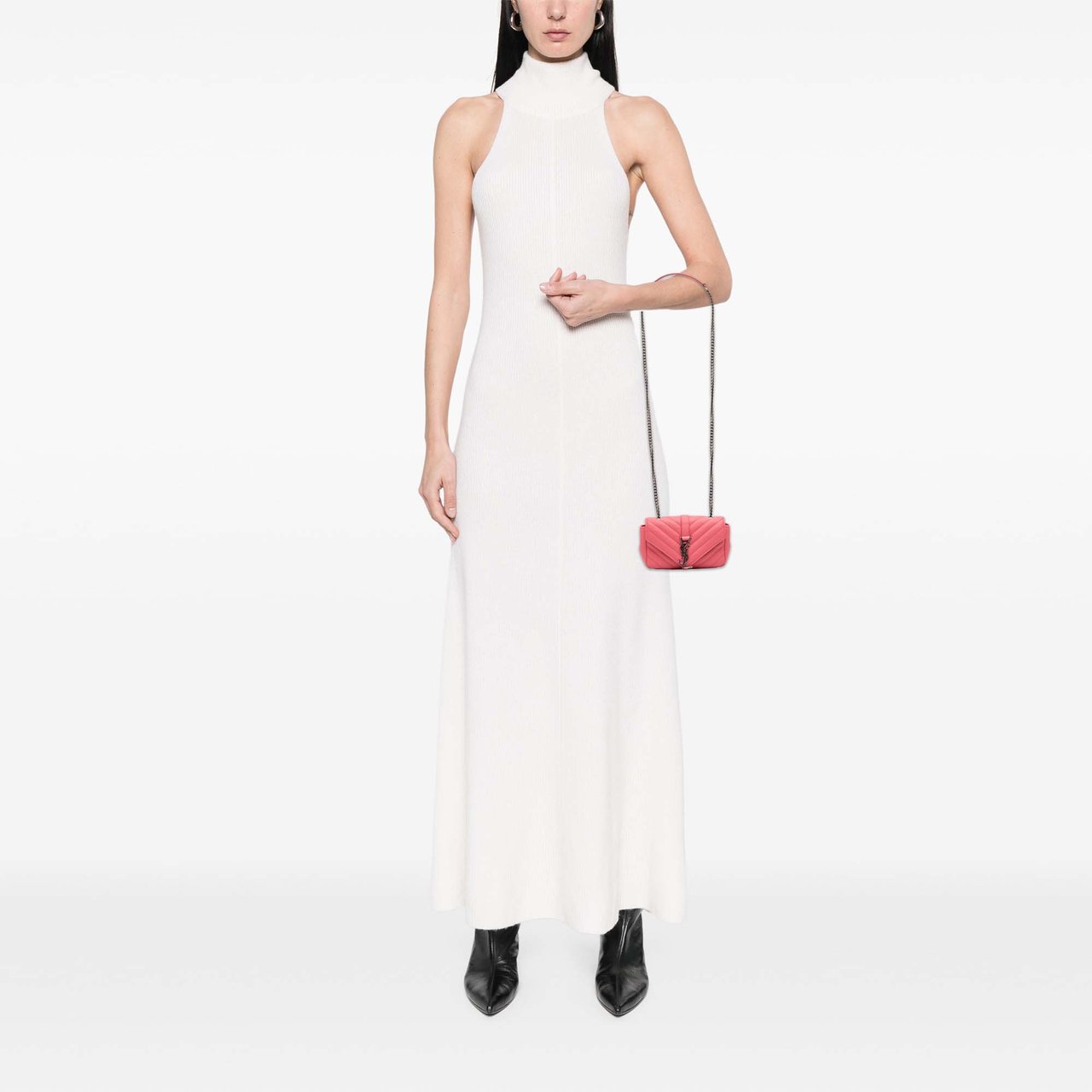 Saint Laurent Baby Grained Calfskin Chevron Classic Monogram Chain Bag Roze