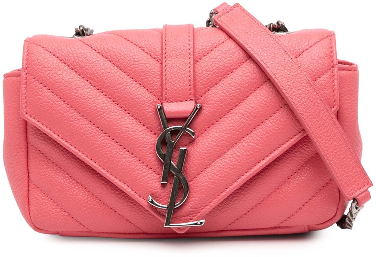 Saint Laurent Baby Grained Calfskin Chevron Classic Monogram Chain Bag Roze
