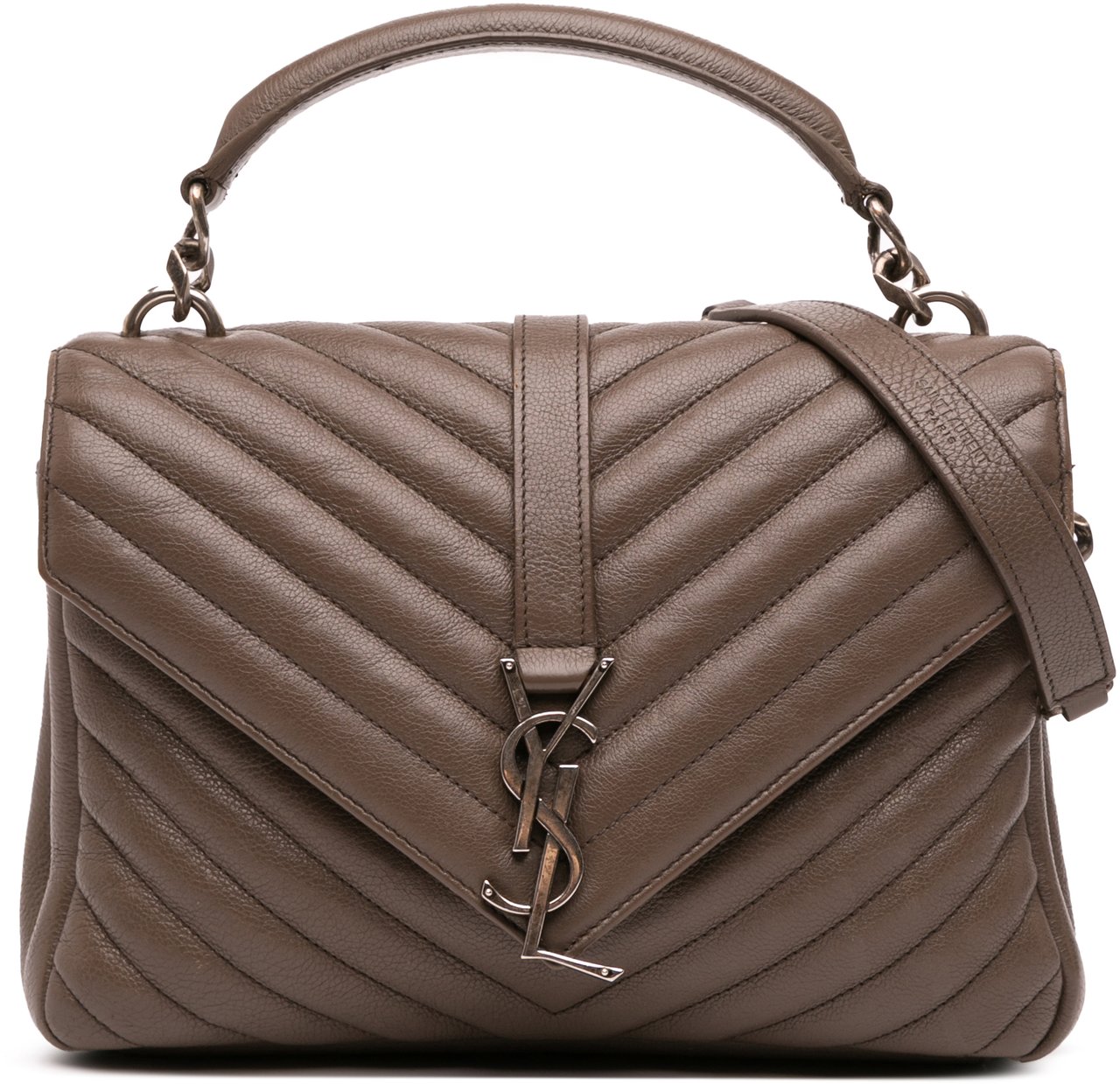 Saint Laurent Medium Quilted Chevron Sheepskin College Satchel Bruin