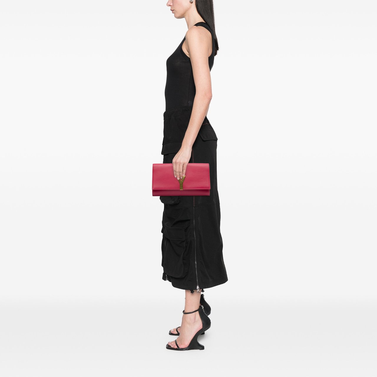 Saint Laurent Leather Chyc Ligne Clutch Roze
