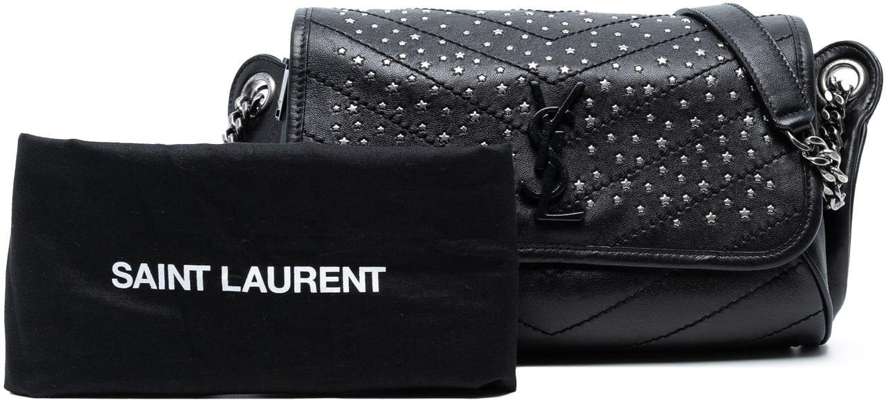 Saint Laurent Studded Calfskin Stardust Monogram Niki Body Bag Zwart