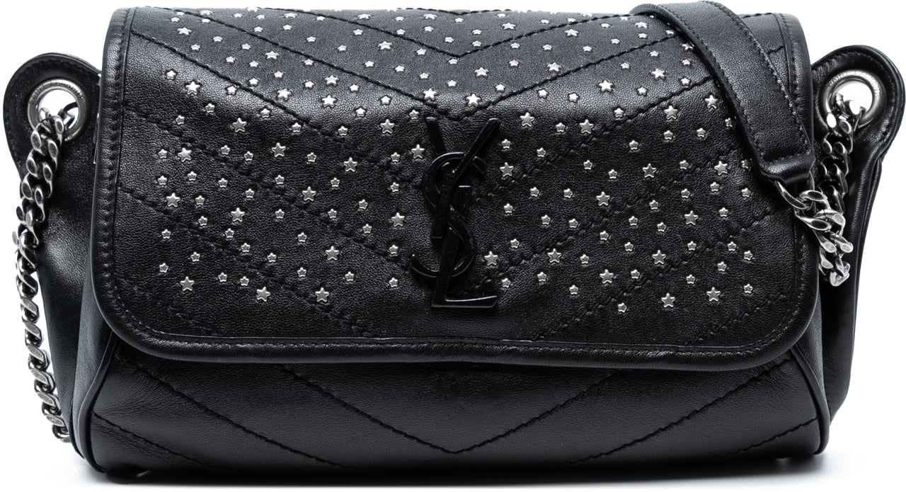 Saint Laurent Studded Calfskin Stardust Monogram Niki Body Bag Zwart