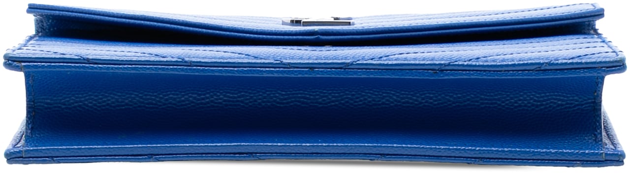 Saint Laurent Grain De Poudre Chevron Monogram Envelope Chain Wallet Blauw