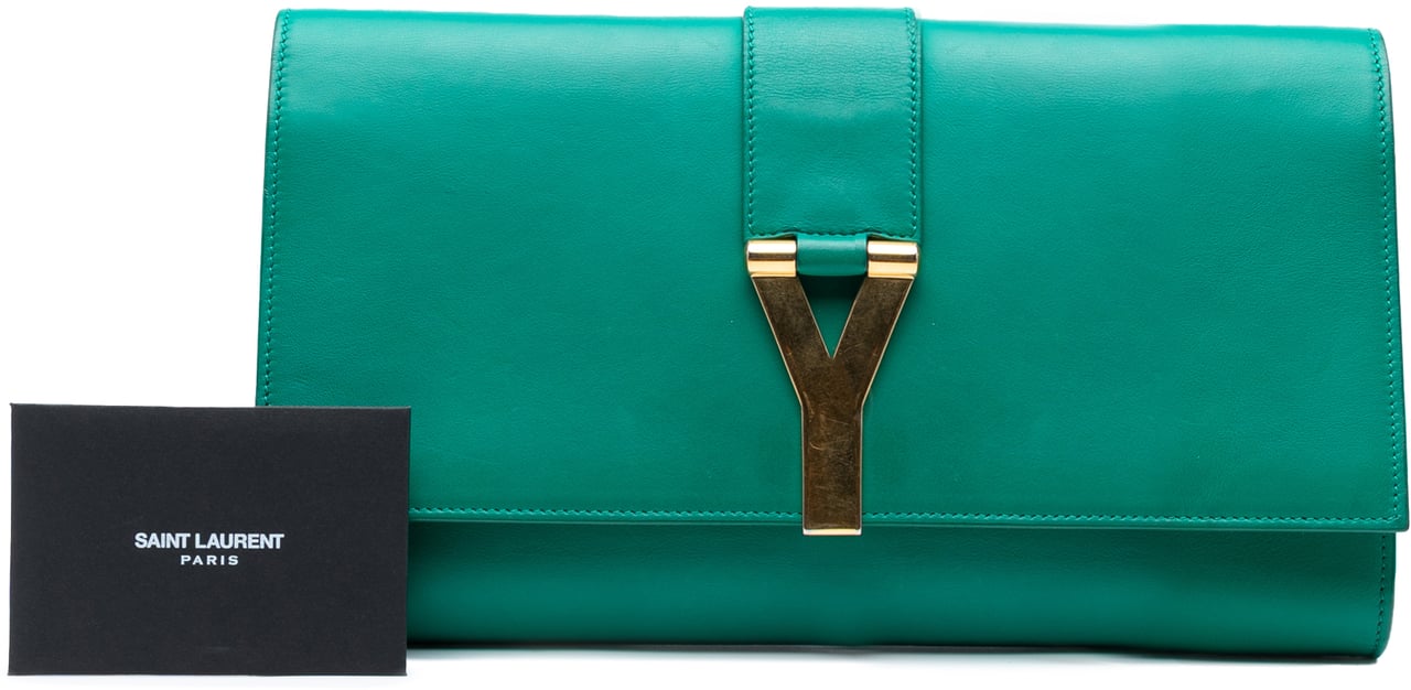 Saint Laurent Leather Chyc Ligne Clutch Groen