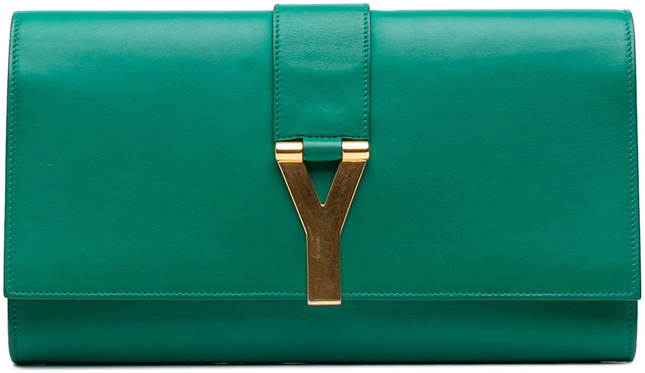 Saint Laurent Leather Chyc Ligne Clutch Groen