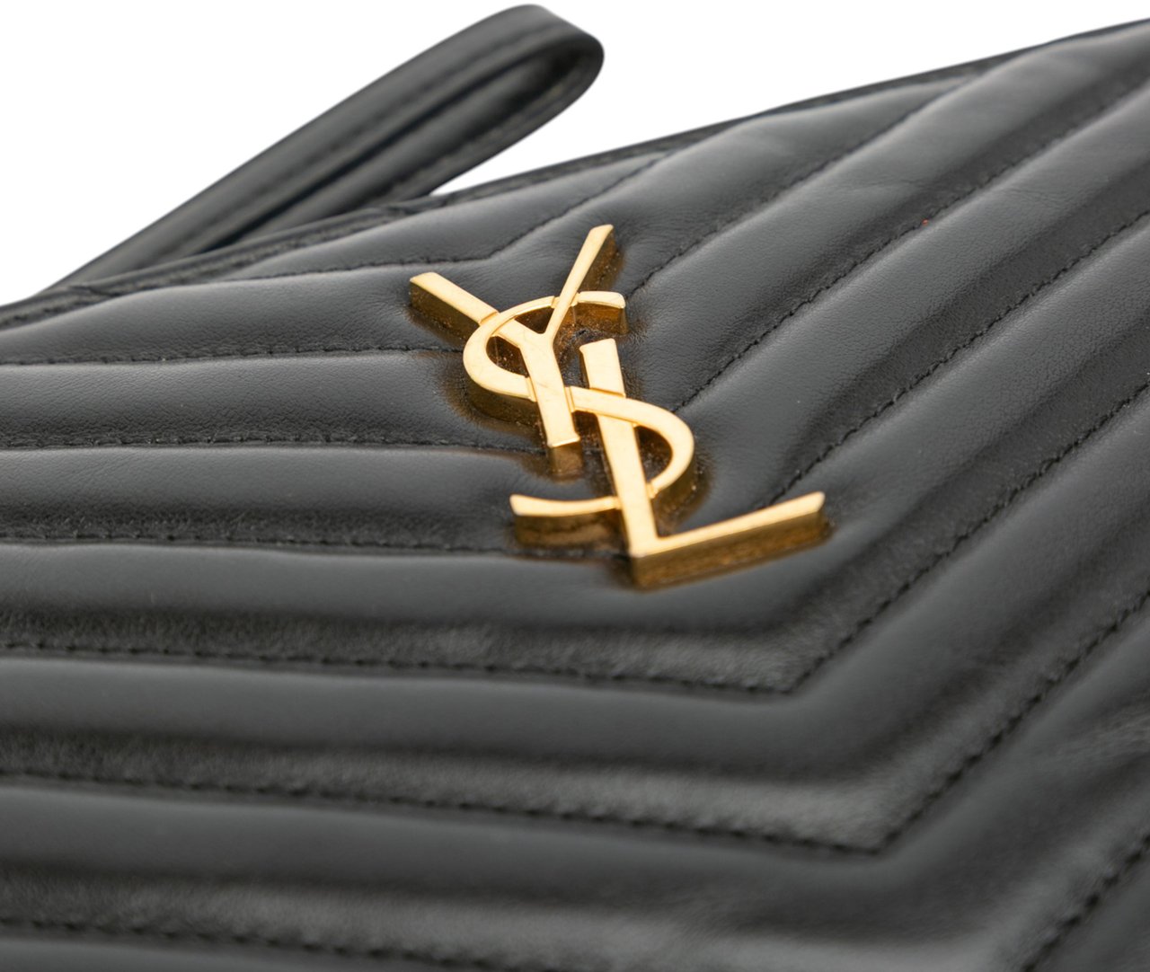 Saint Laurent Leather Chevron Monogram Document Holder Zwart