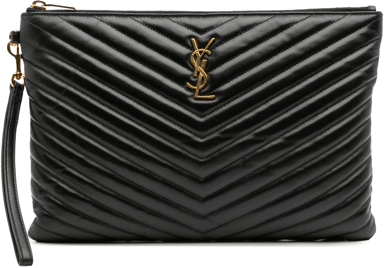 Saint Laurent Leather Chevron Monogram Document Holder Zwart