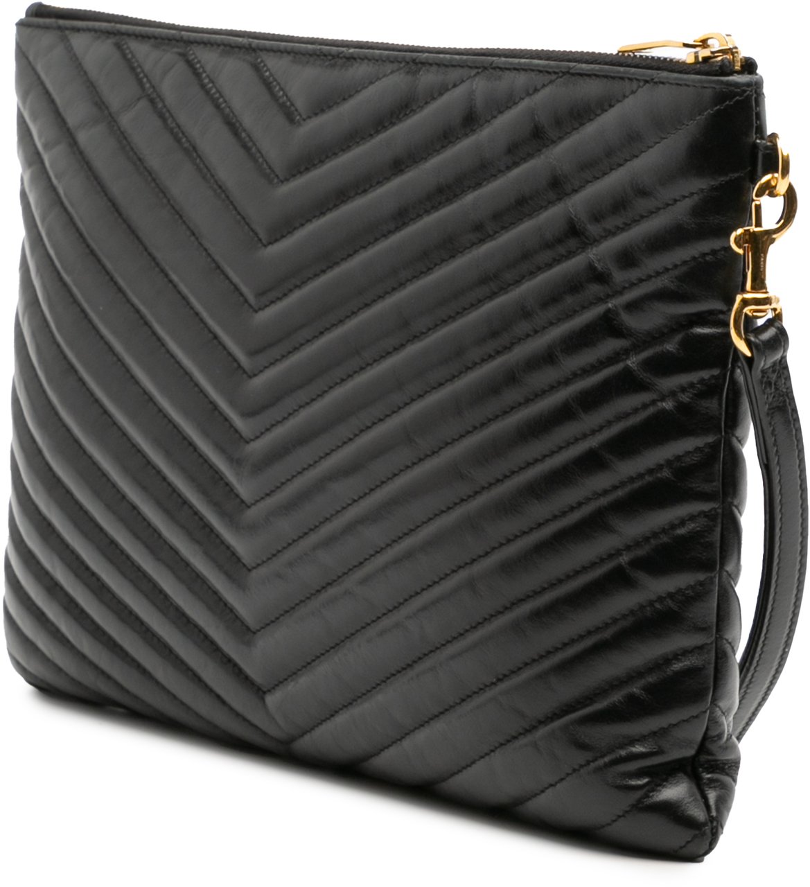 Saint Laurent Leather Chevron Monogram Document Holder Zwart