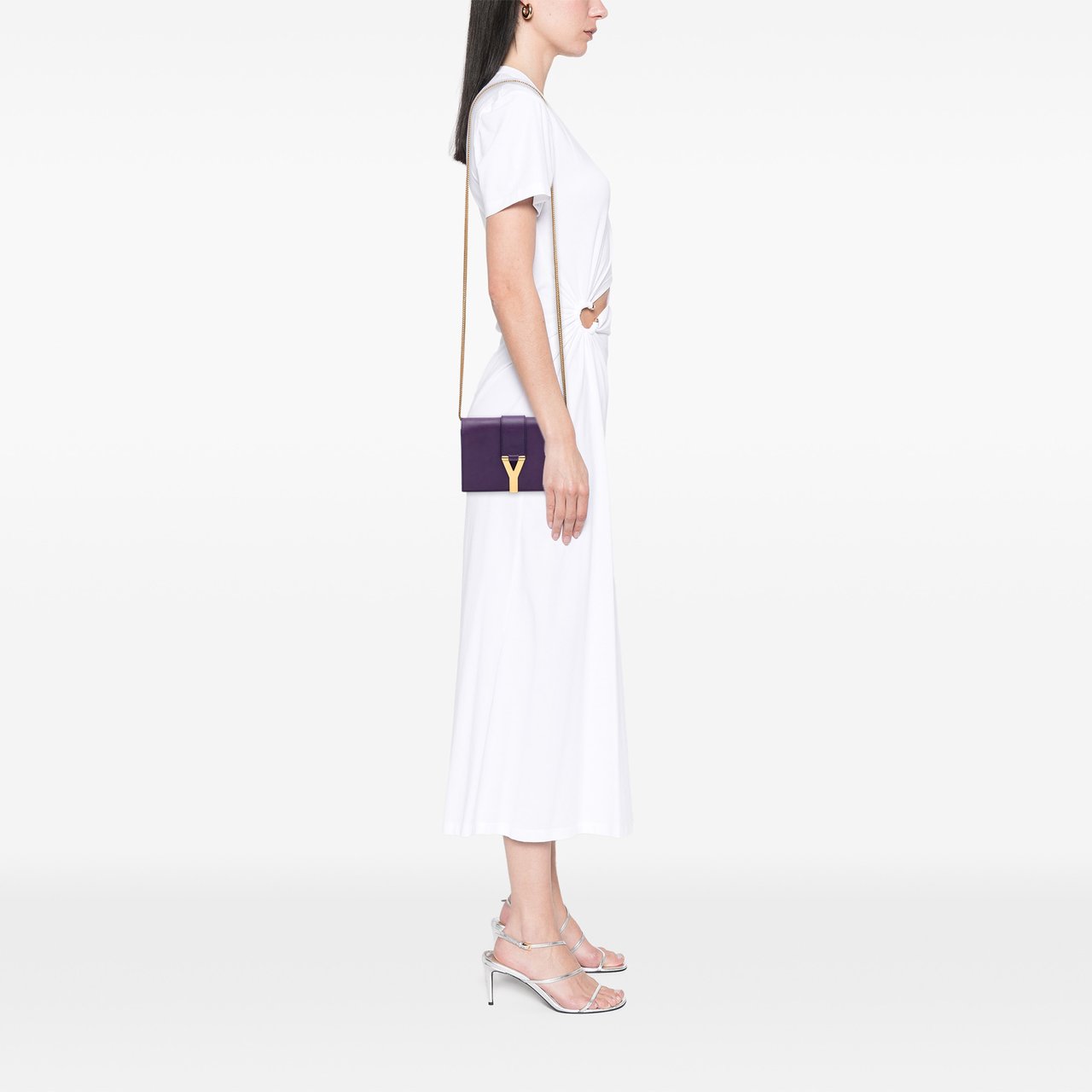 Saint Laurent Mini Leather Chyc Ligne Crossbody Paars