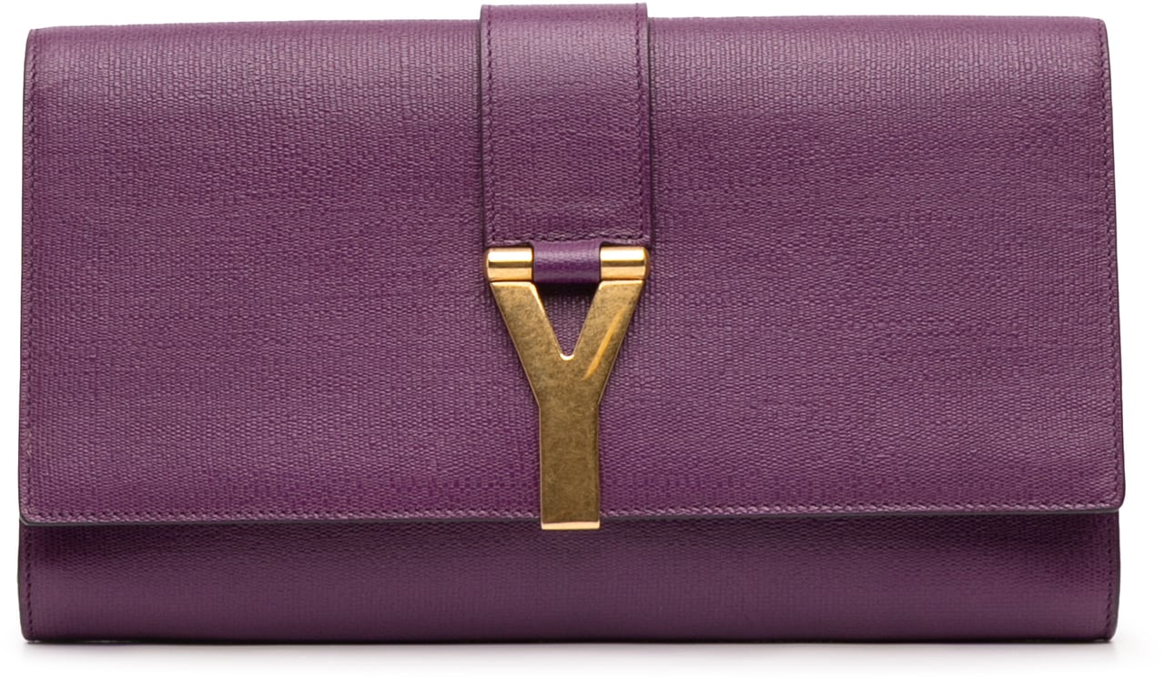 Saint Laurent Textured Leather Chyc Ligne Clutch Paars