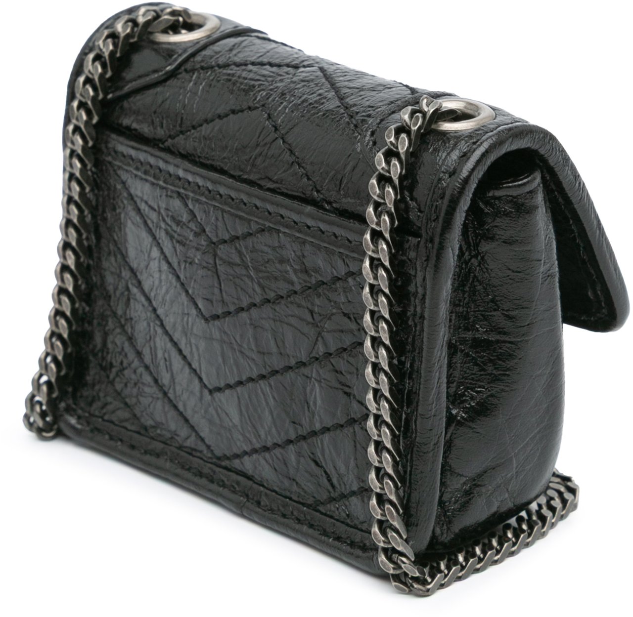 Saint Laurent Micro Crinkled Leather Niki Airpods Case with Chain Zwart