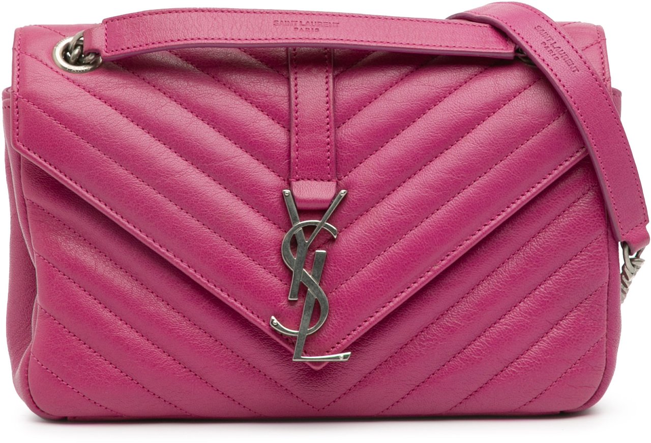 Saint Laurent Medium Chevron Sheepskin Monogram Chain Bag Roze