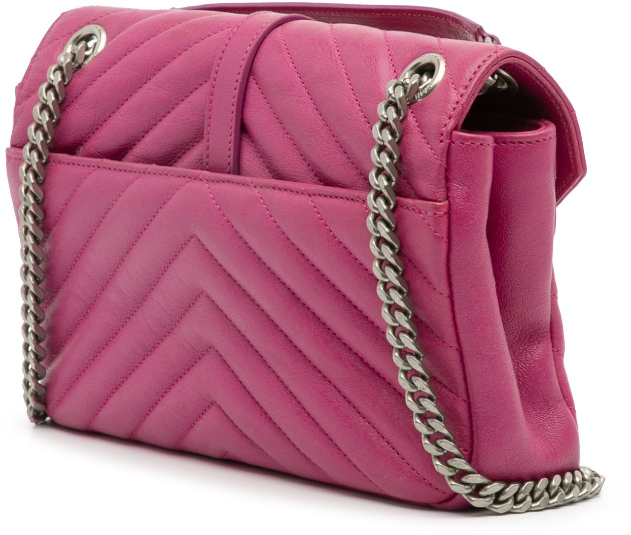 Saint Laurent Medium Chevron Sheepskin Monogram Chain Bag Roze