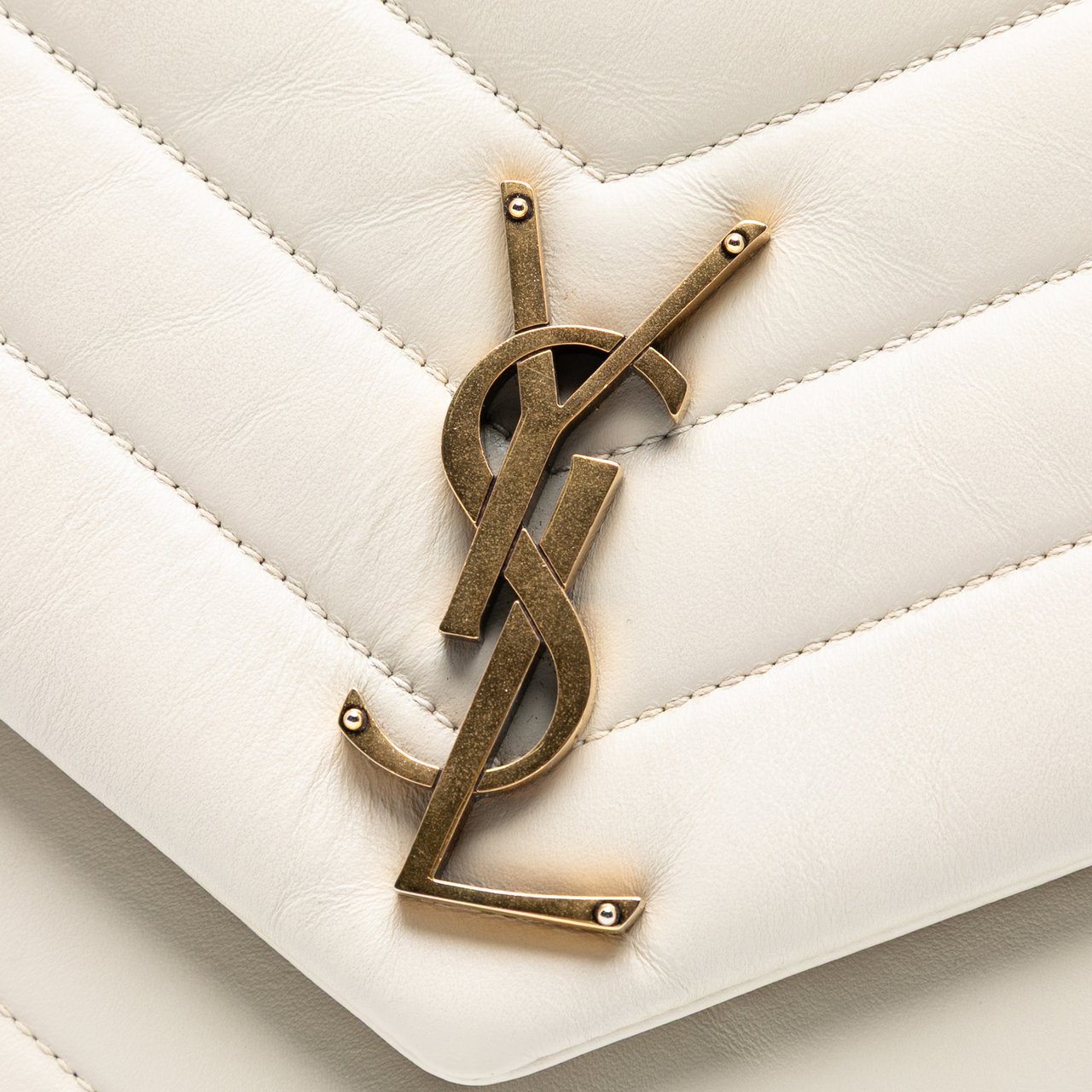 Saint Laurent Large Chevron Leather Monogram LouLou Shoulder Bag Wit