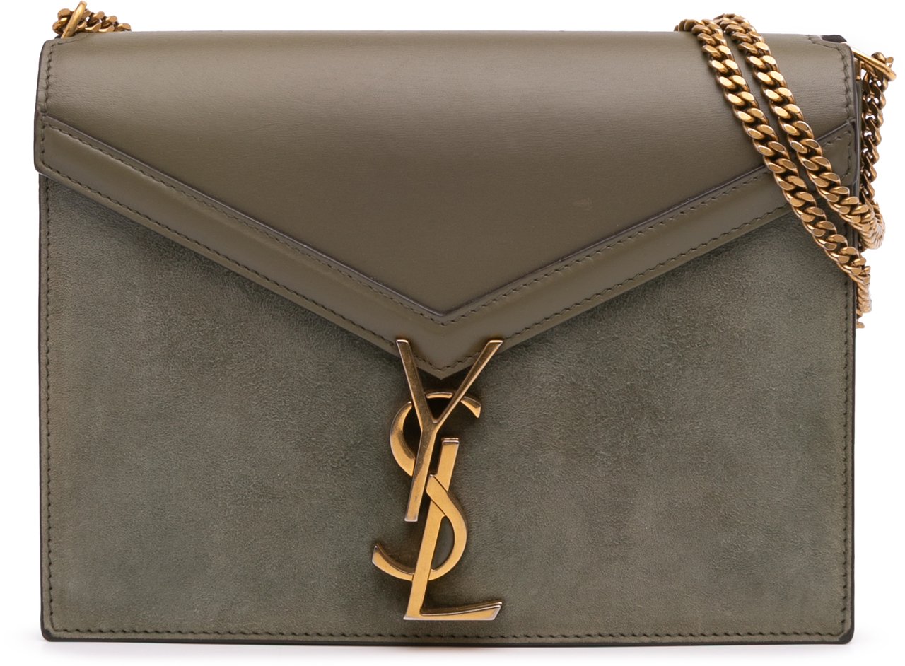 Saint Laurent Suede and Calfskin Monogram Cassandra Clasp Bag Bruin