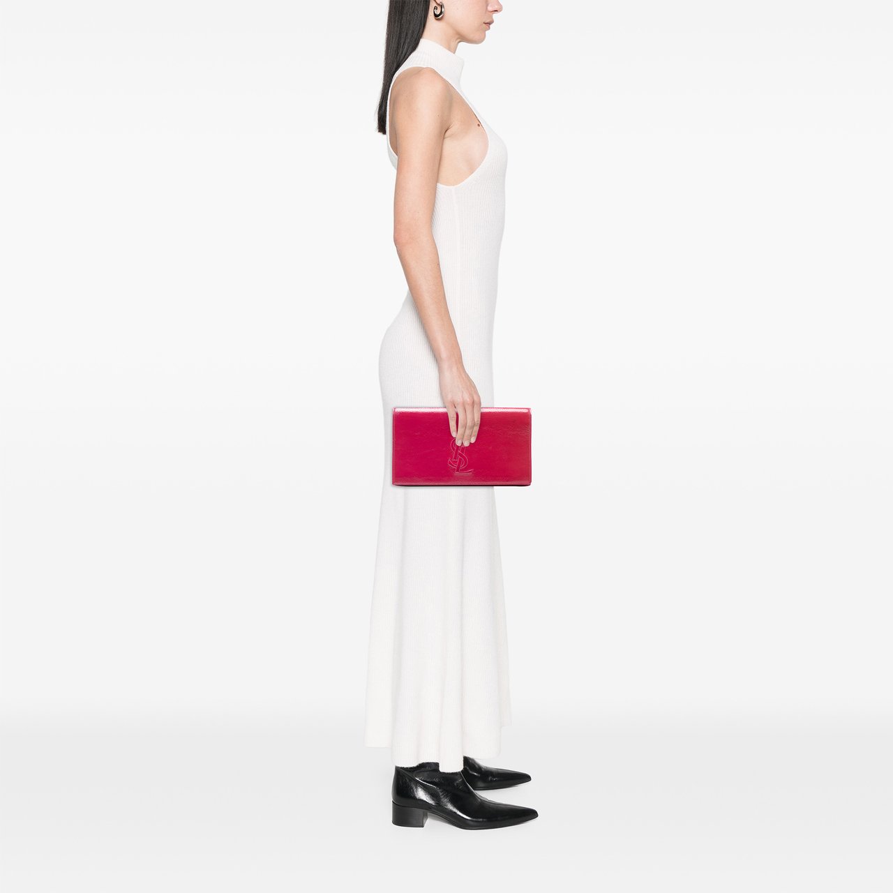 Saint Laurent Large Textured Patent Belle De Jour Clutch Roze