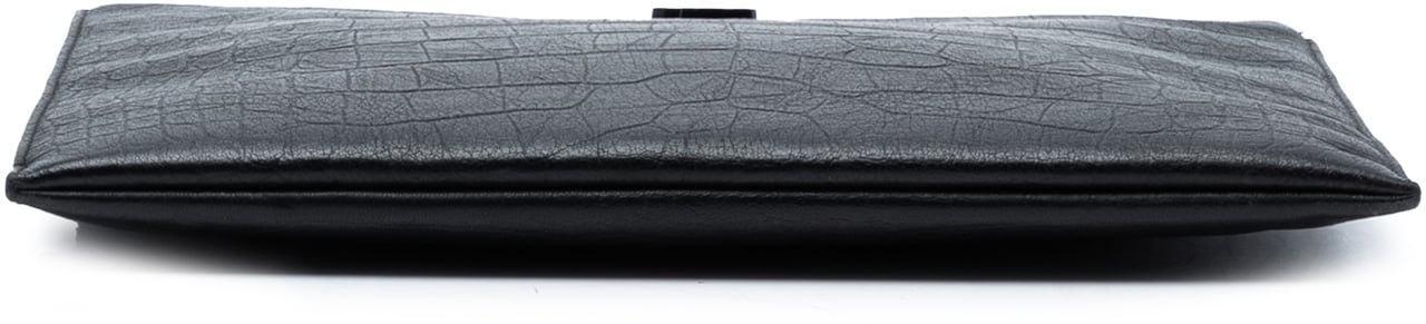 Saint Laurent Croc Embossed Leather Monogram Clutch Zwart