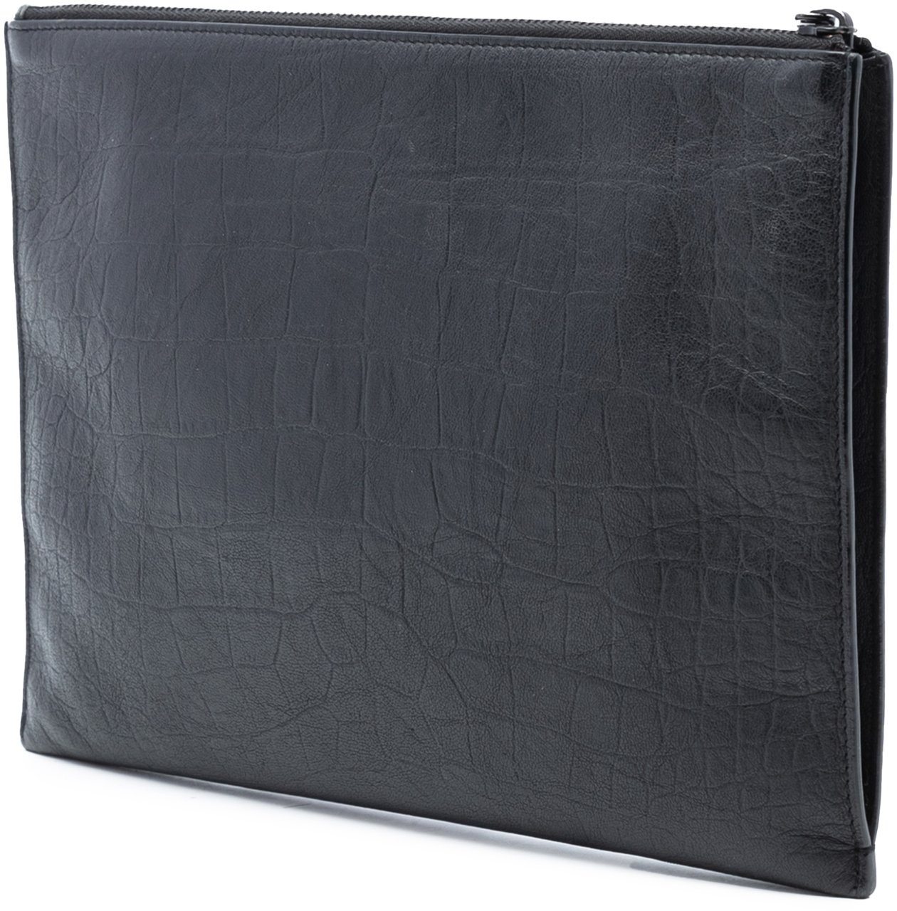 Saint Laurent Croc Embossed Leather Monogram Clutch Zwart