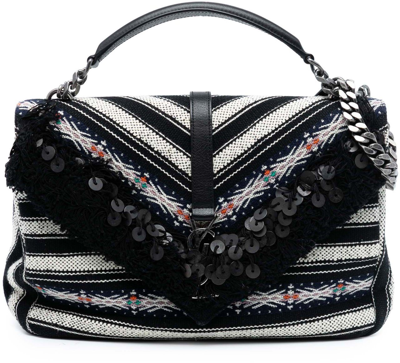 Saint Laurent Large Chevron Berber Monogram College Satchel Zwart