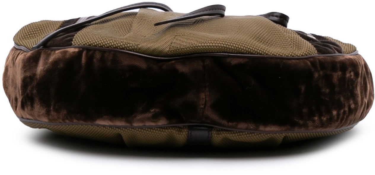 Saint Laurent Canvas and Velvet Rive Gauche Pleated Hobo Groen