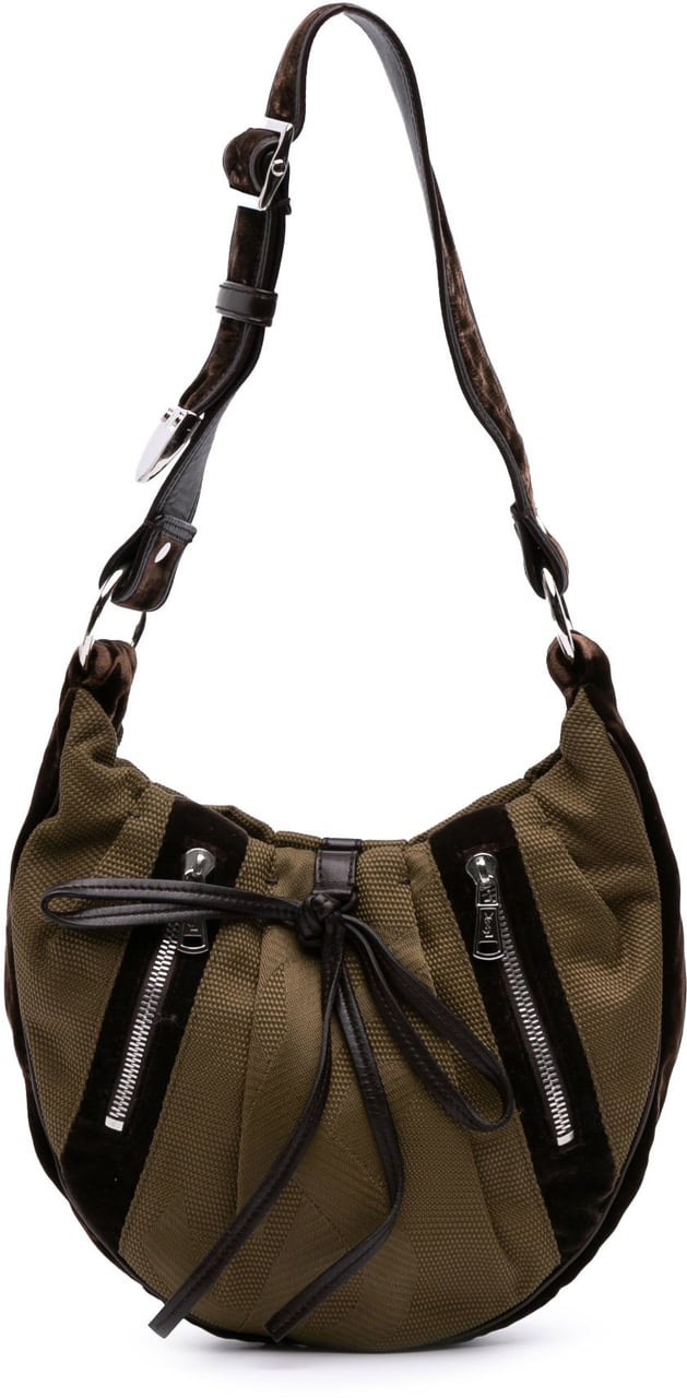 Saint Laurent Canvas and Velvet Rive Gauche Pleated Hobo Groen