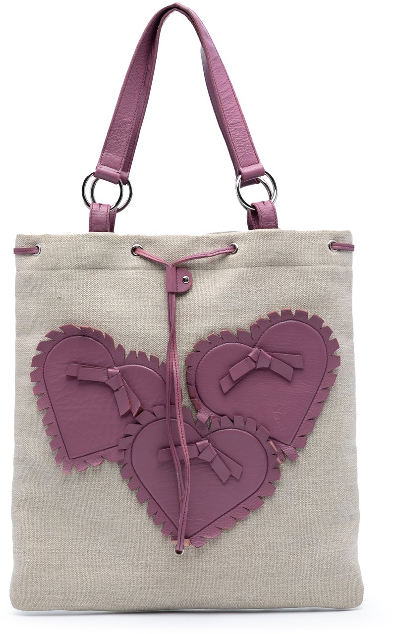 Saint Laurent Canvas Fringed Heart Applique Tote Bruin