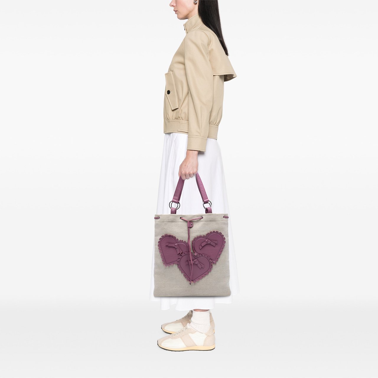 Saint Laurent Canvas Fringed Heart Applique Tote Bruin