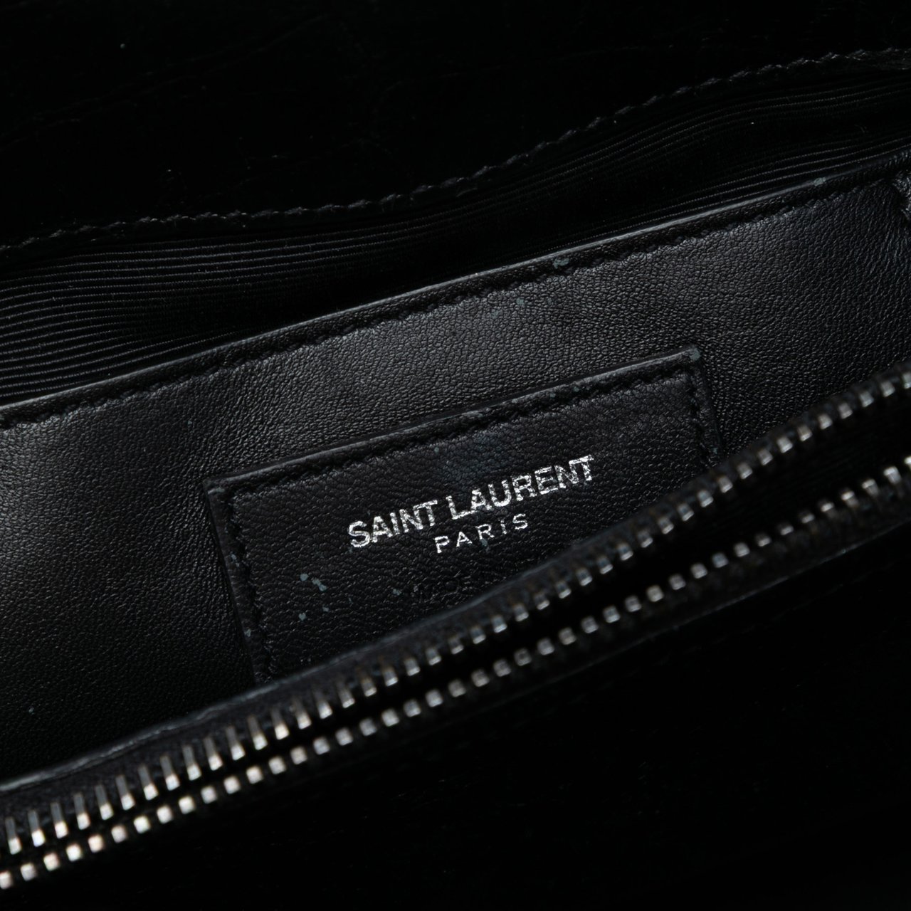 Saint Laurent Medium Croc Embossed Leather College Satchel Zwart
