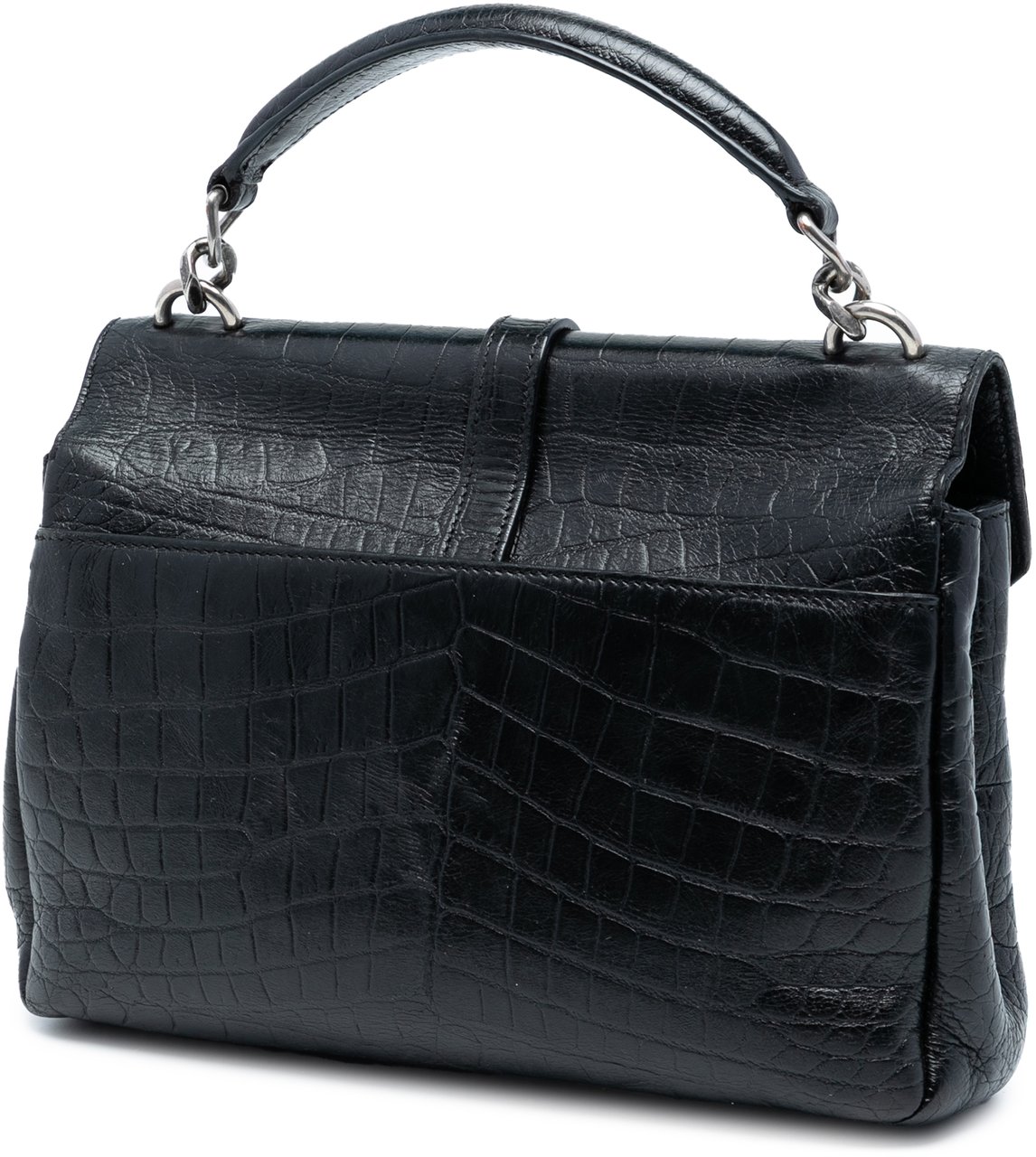 Saint Laurent Medium Croc Embossed Leather College Satchel Zwart