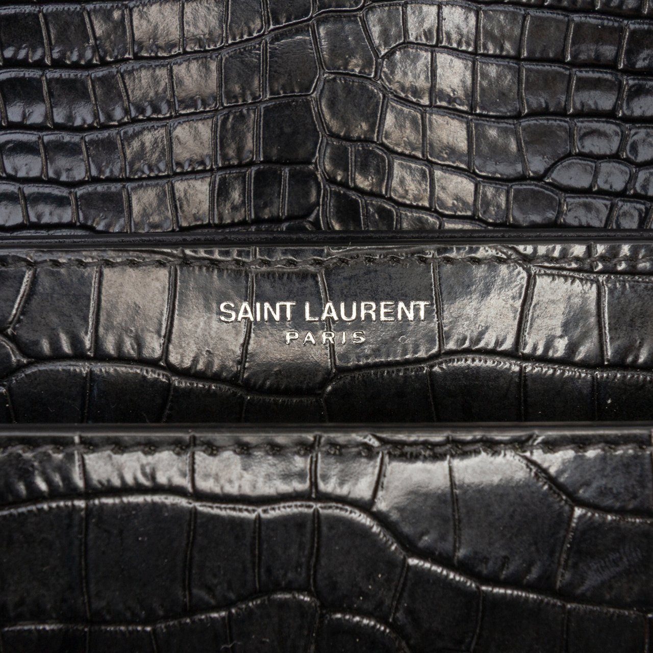 Saint Laurent Medium Croc Embossed Leather Sunset Crossbody Zwart