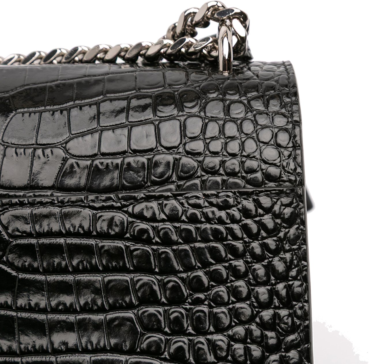 Saint Laurent Medium Croc Embossed Leather Sunset Crossbody Zwart