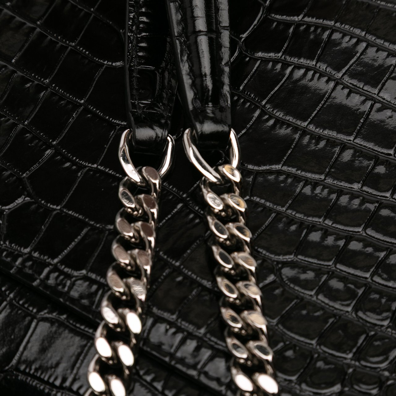 Saint Laurent Medium Croc Embossed Leather Sunset Crossbody Zwart