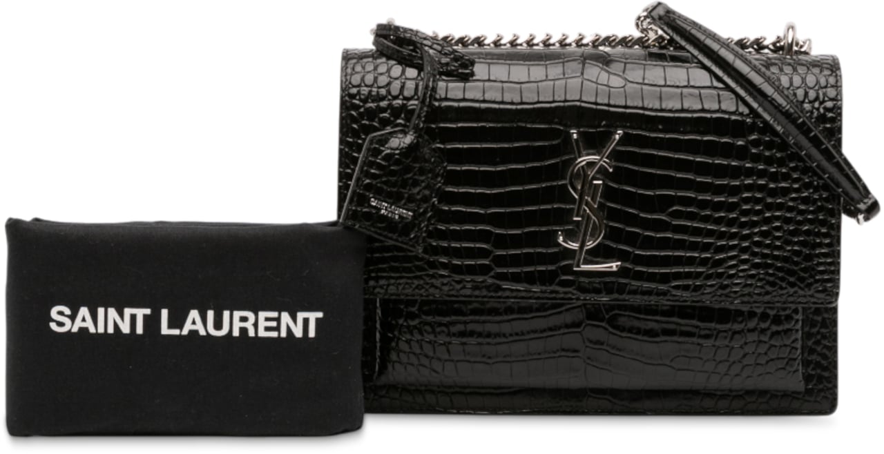 Saint Laurent Medium Croc Embossed Leather Sunset Crossbody Zwart