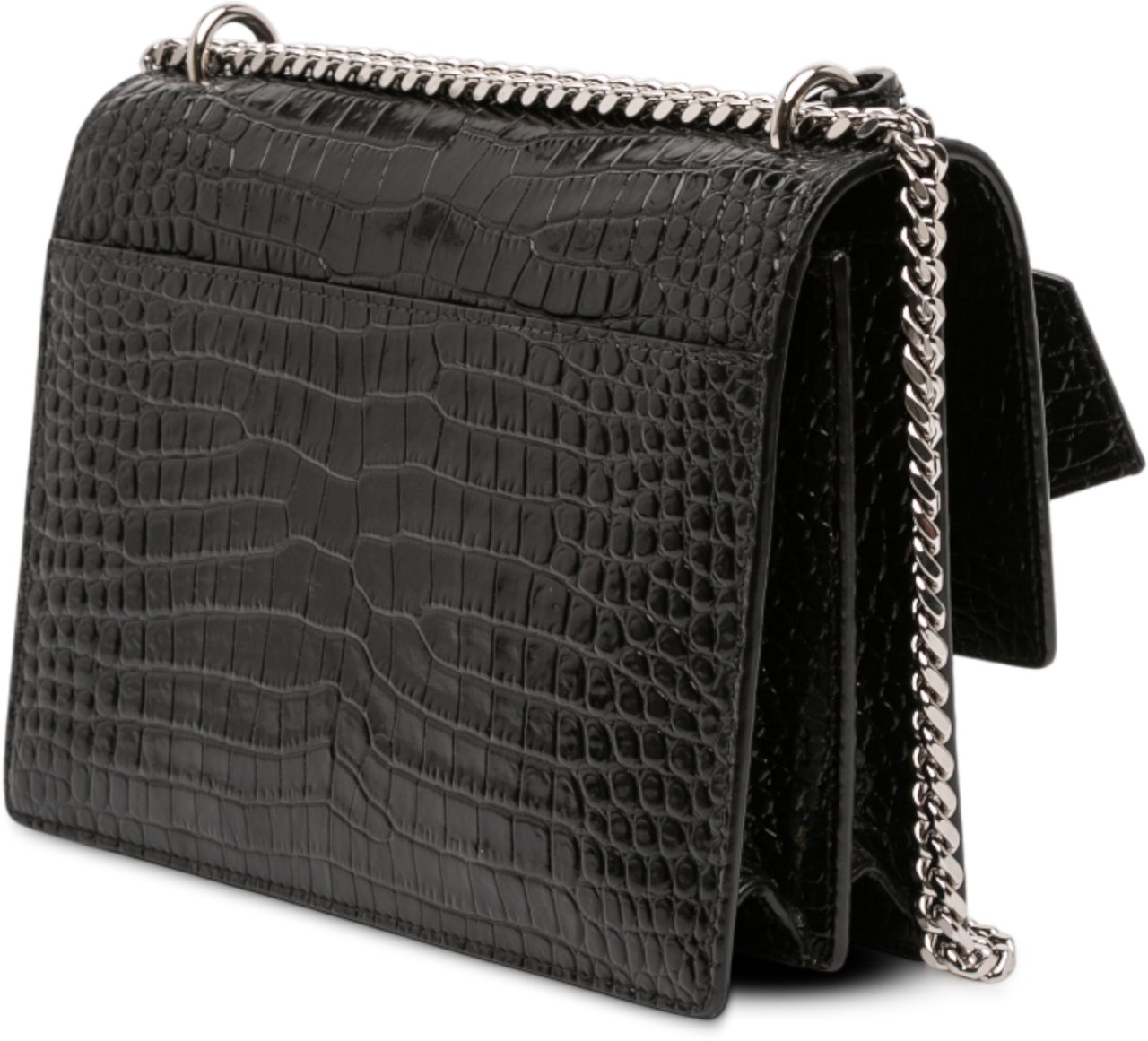 Saint Laurent Medium Croc Embossed Leather Sunset Crossbody Zwart