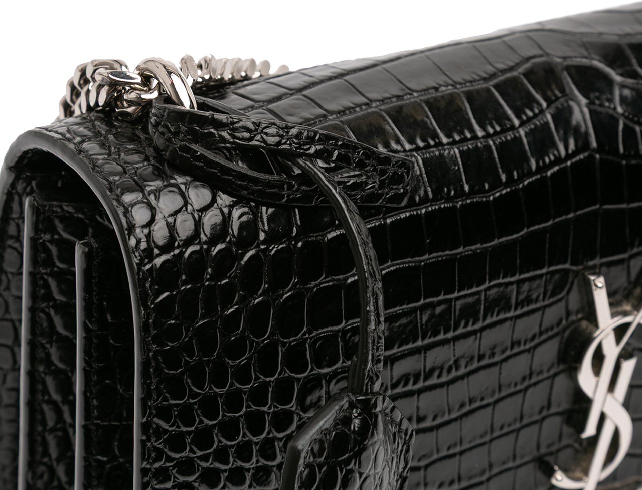 Saint Laurent Medium Croc Embossed Leather Sunset Crossbody Zwart