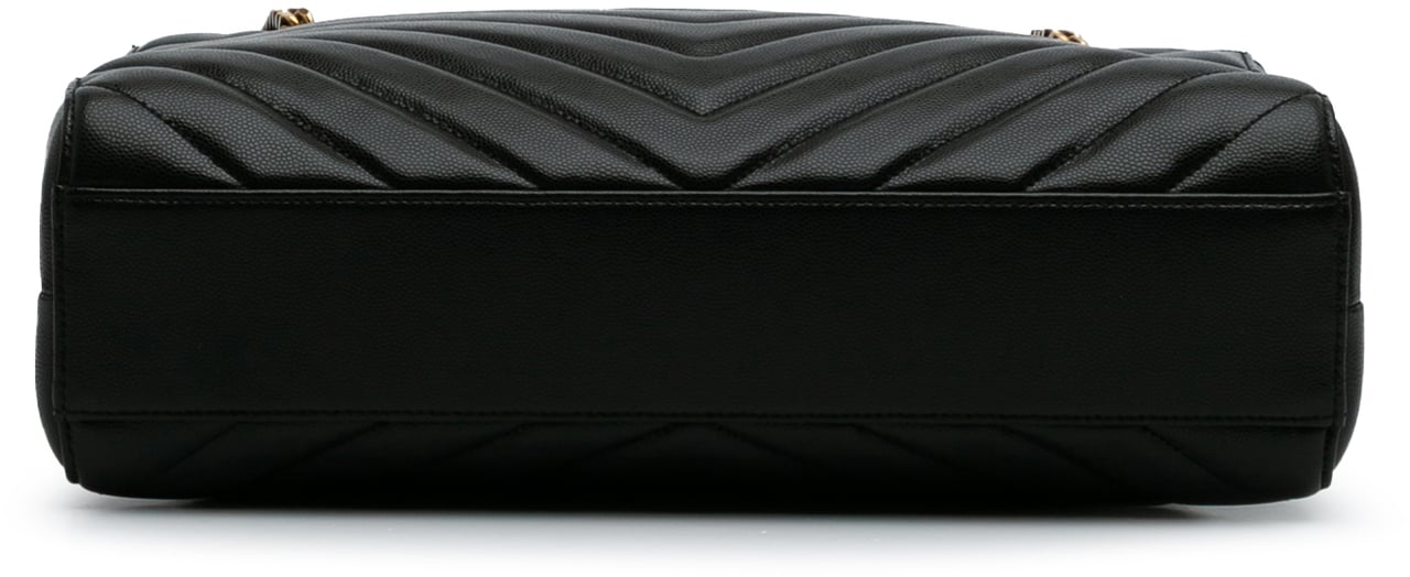 Saint Laurent Medium Chevron Grain De Poudre Tribeca Shopping Tote Zwart