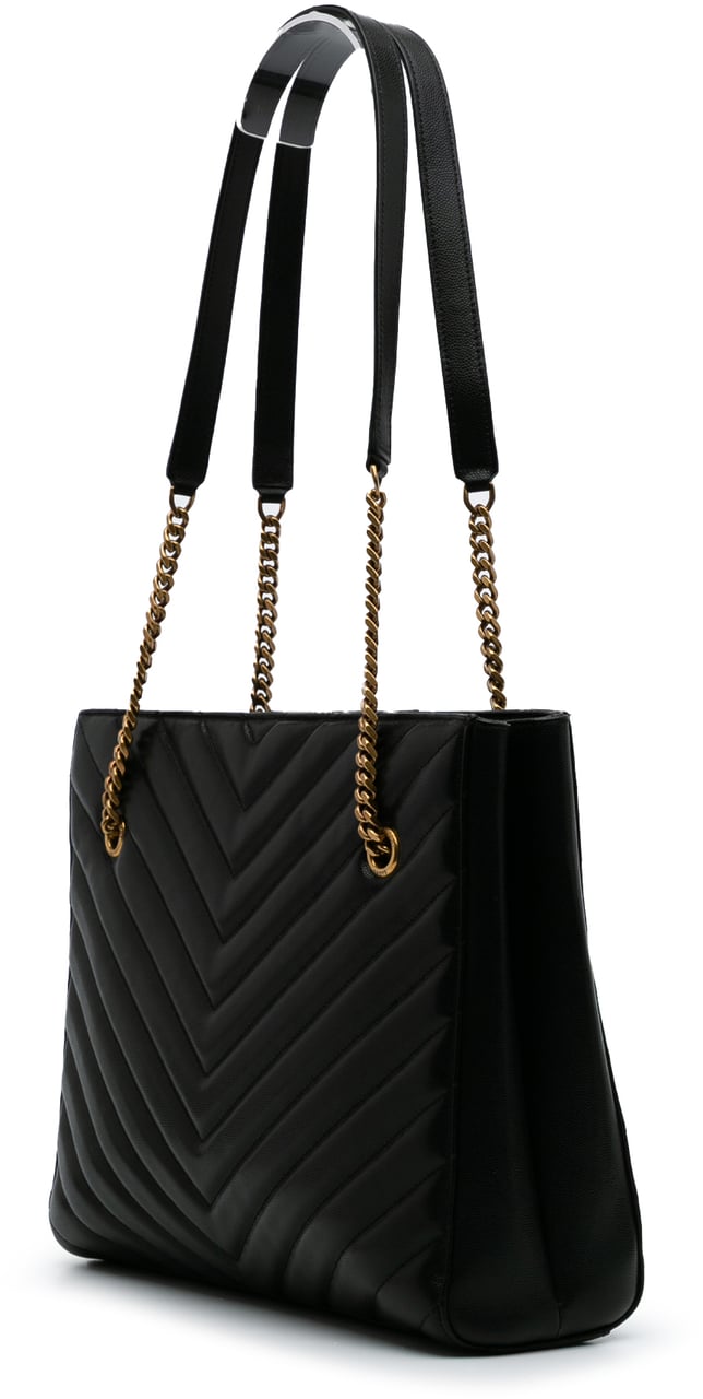 Saint Laurent Medium Chevron Grain De Poudre Tribeca Shopping Tote Zwart