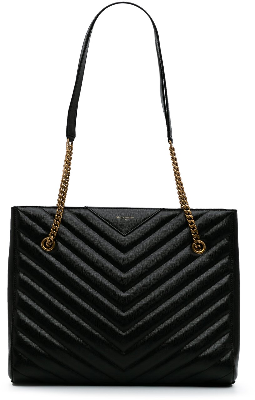 Saint Laurent Medium Chevron Grain De Poudre Tribeca Shopping Tote Zwart