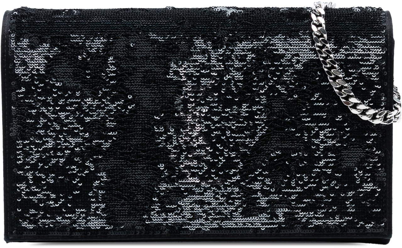 Saint Laurent Sequin Monogram Kate Wallet on Chain Zwart